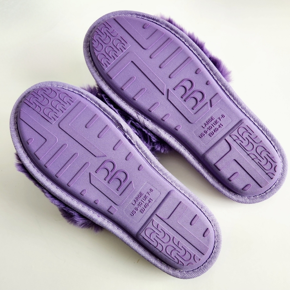 LongBay New Purple Faux Fur Slippers, Cushioned Luxury Slides, Size Large 9 - Picture 7 of 14